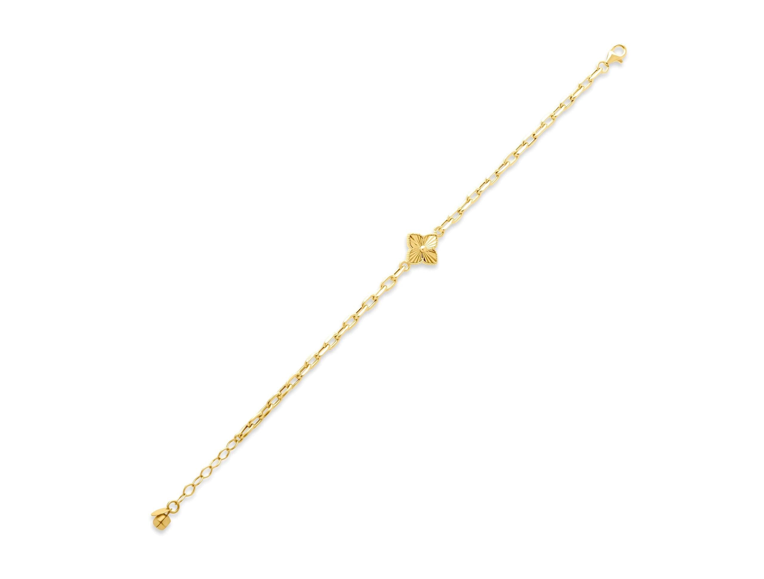 14K Solid Gold Charm Bracelet – Square Pendant Chain Jewelry