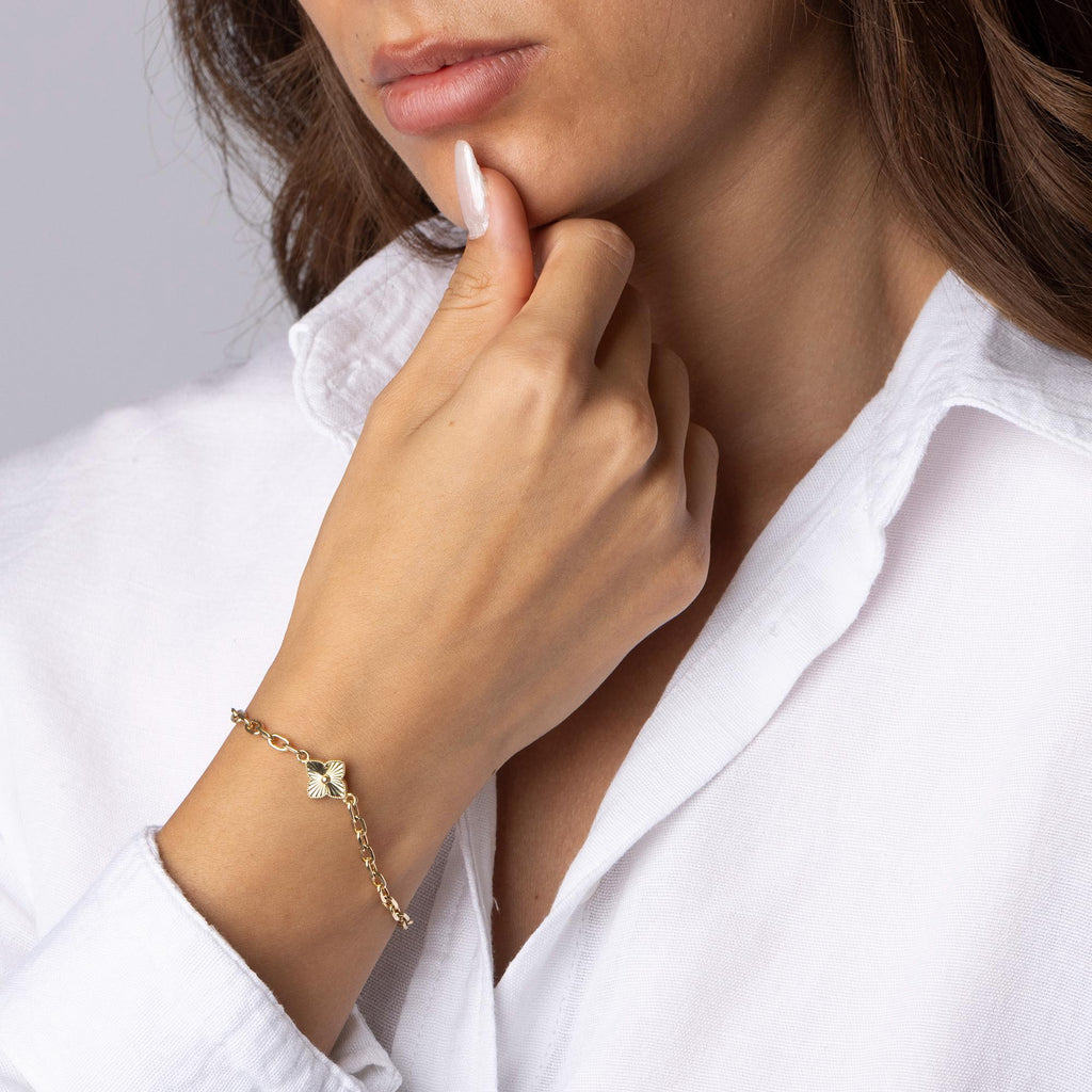 14K Solid Gold Charm Bracelet – Square Pendant Chain Jewelry