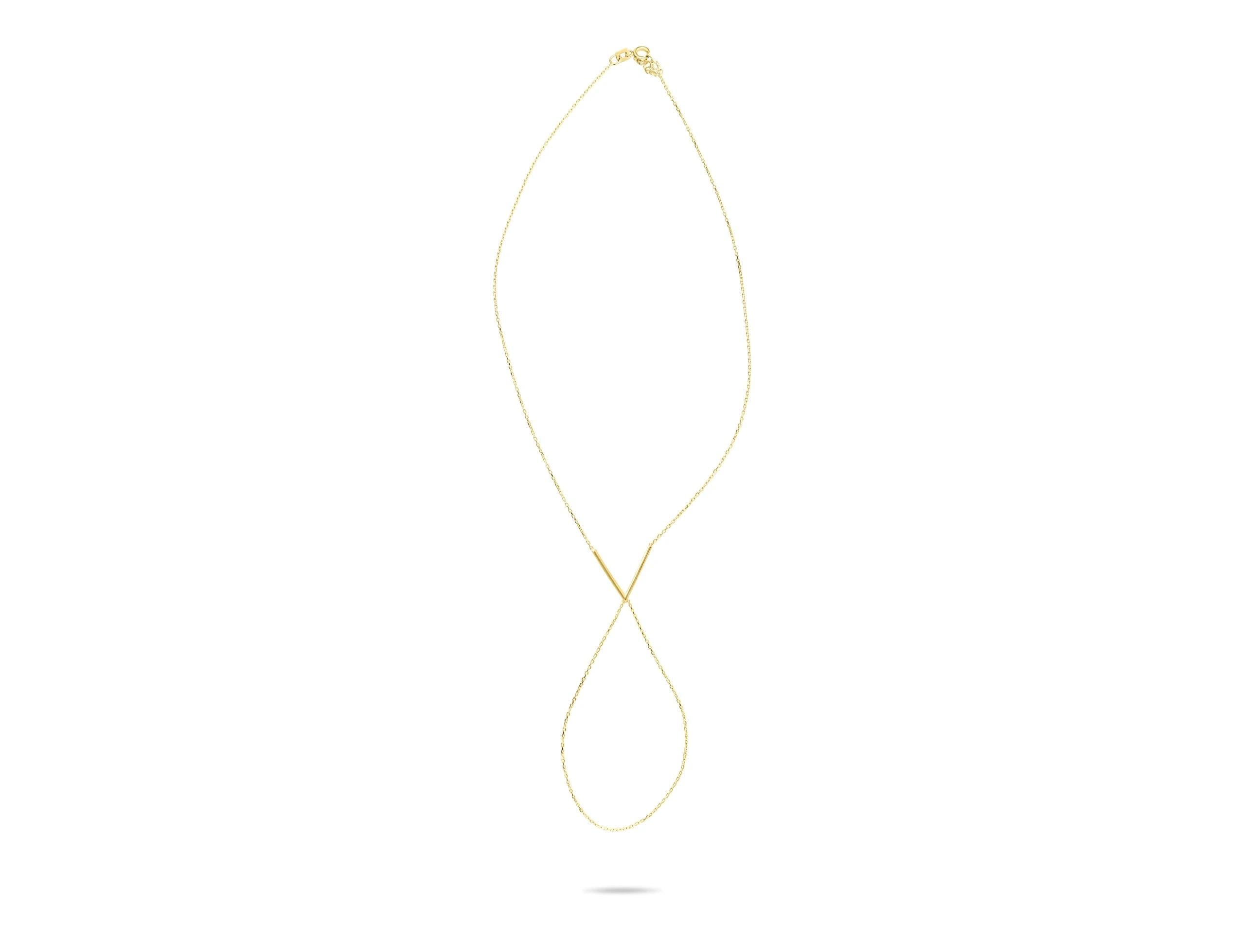 14K Solid Gold Hand Chain Bracelet - Dainty Geometric Bar Slave Bracelet