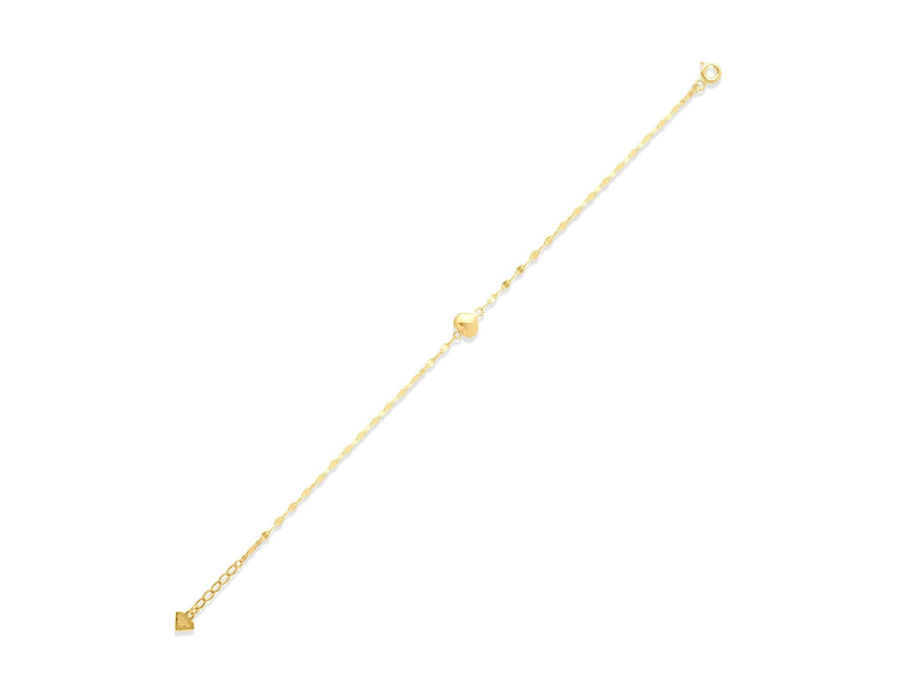 14K Solid Gold Heart Bracelet - Dainty Minimalist Chain