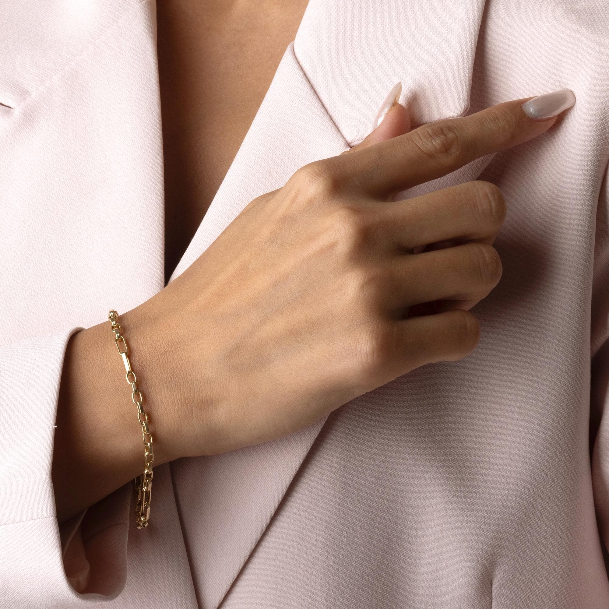 14K Solid Gold Paperclip Chain Bracelet, Minimalist Gold Link Bracelet, Real Gold Jewelry for Women, Fine Gold Gift