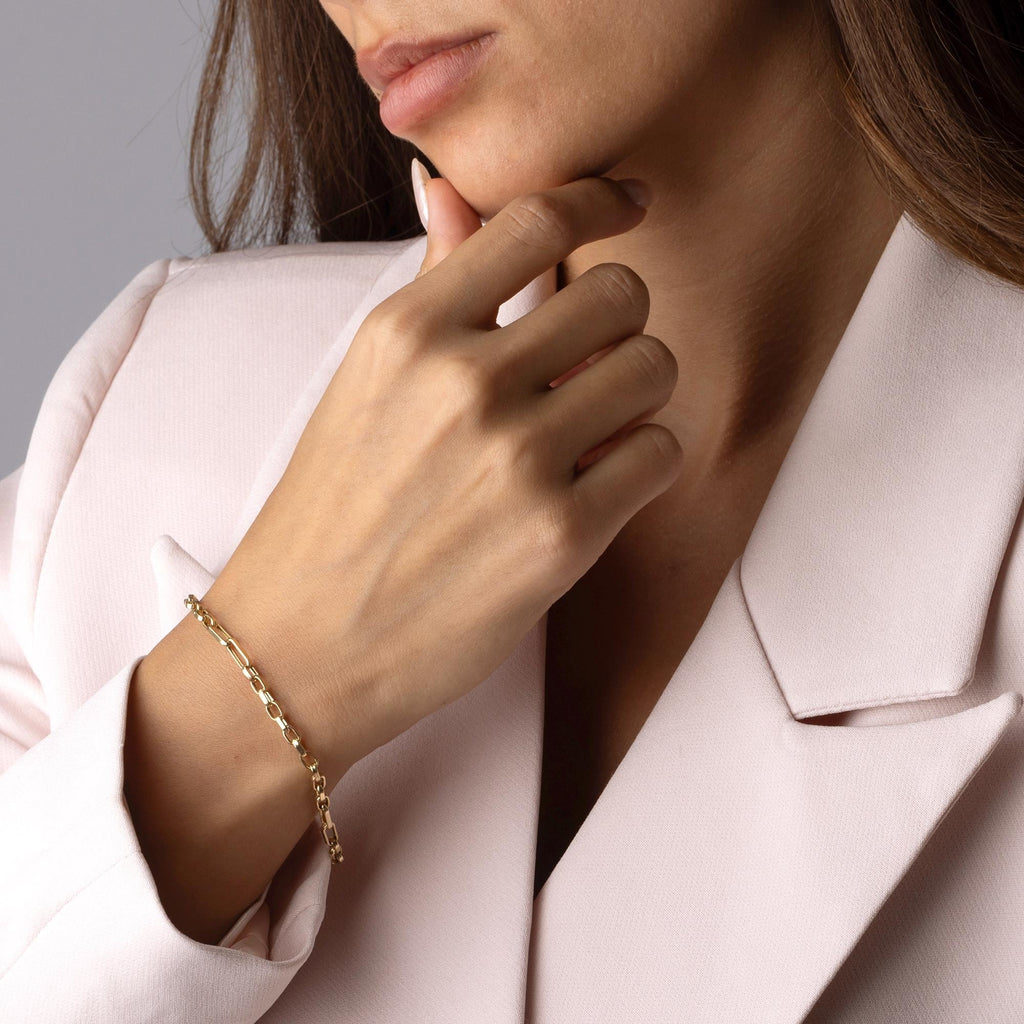 14K Solid Gold Paperclip Chain Bracelet, Minimalist Gold Link Bracelet, Real Gold Jewelry for Women, Fine Gold Gift