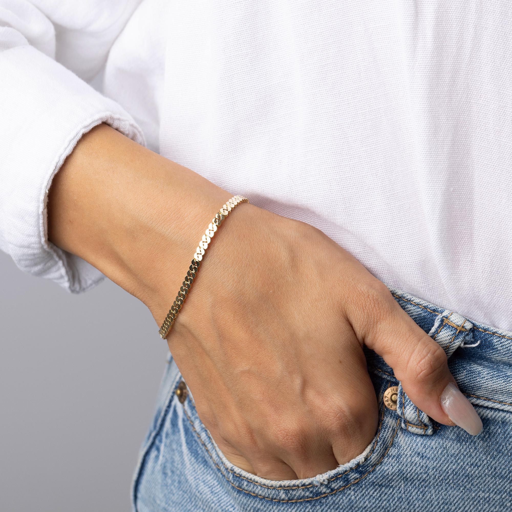 14K Solid Gold Figaro Chain Bracelet - Real Gold Link Chain