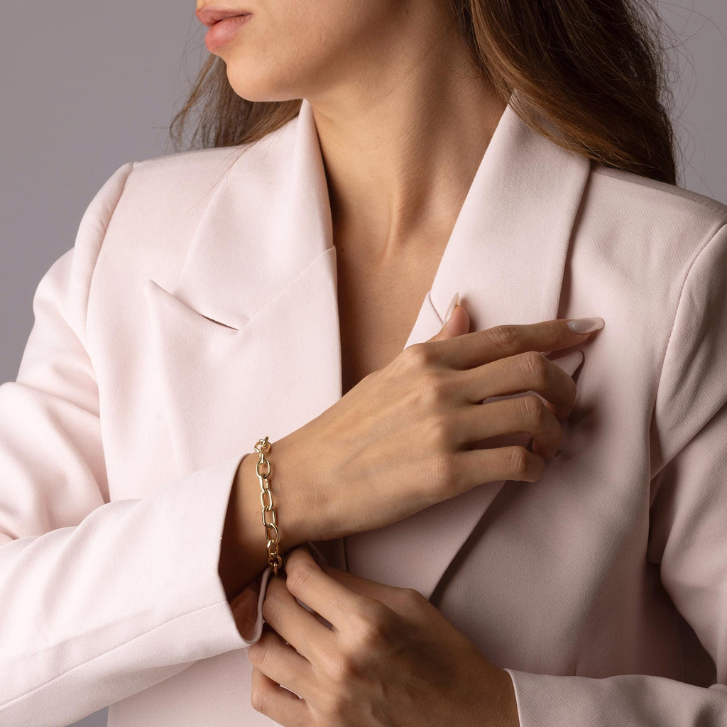 14K Solid Gold Oversized Paperclip Bracelet – Bold Chunky Link Real Gold Jewelry, Modern Statement Chain Bracelet for Women