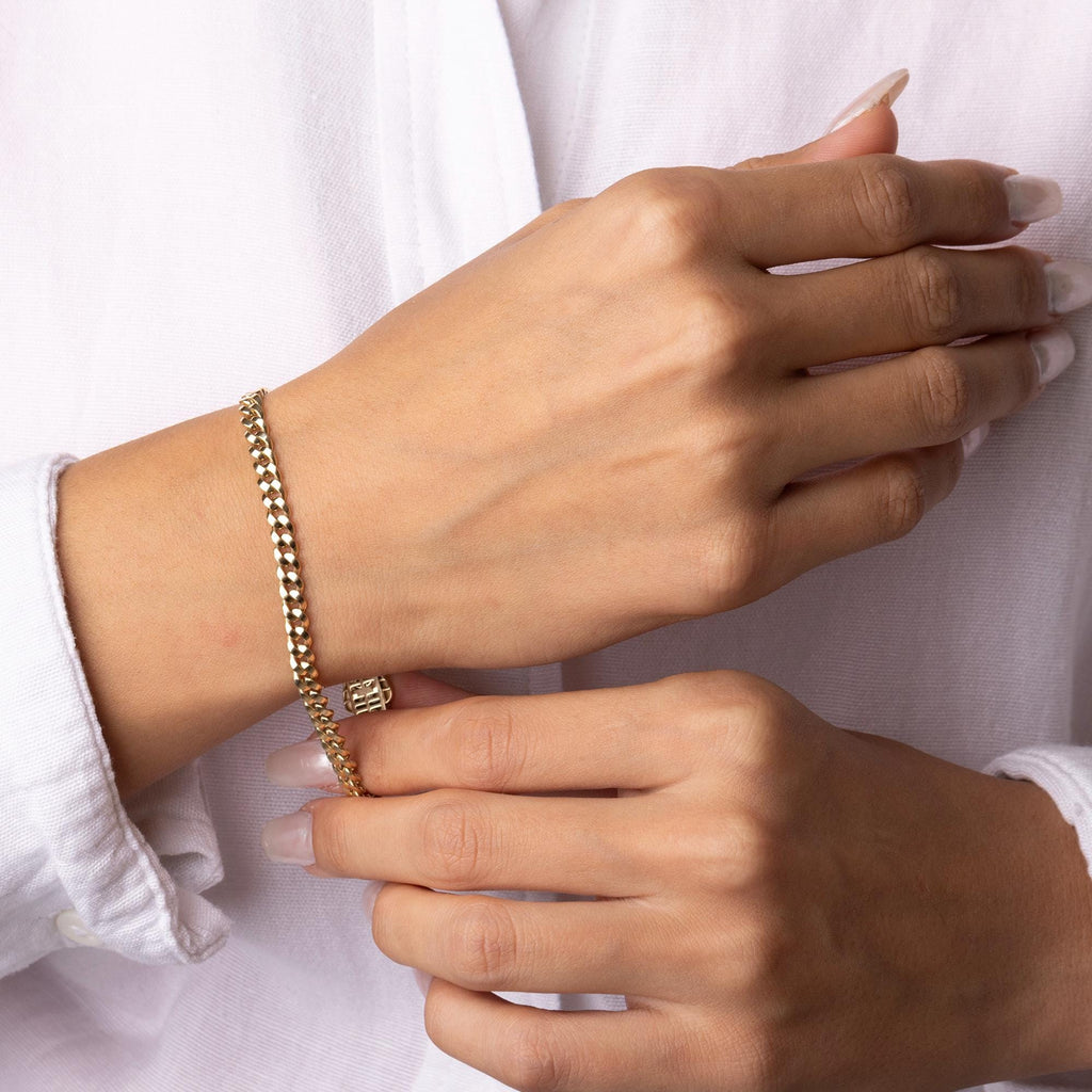 14K Solid Gold Curb Chain Bracelet – 5mm Thick Real Gold Jewelry