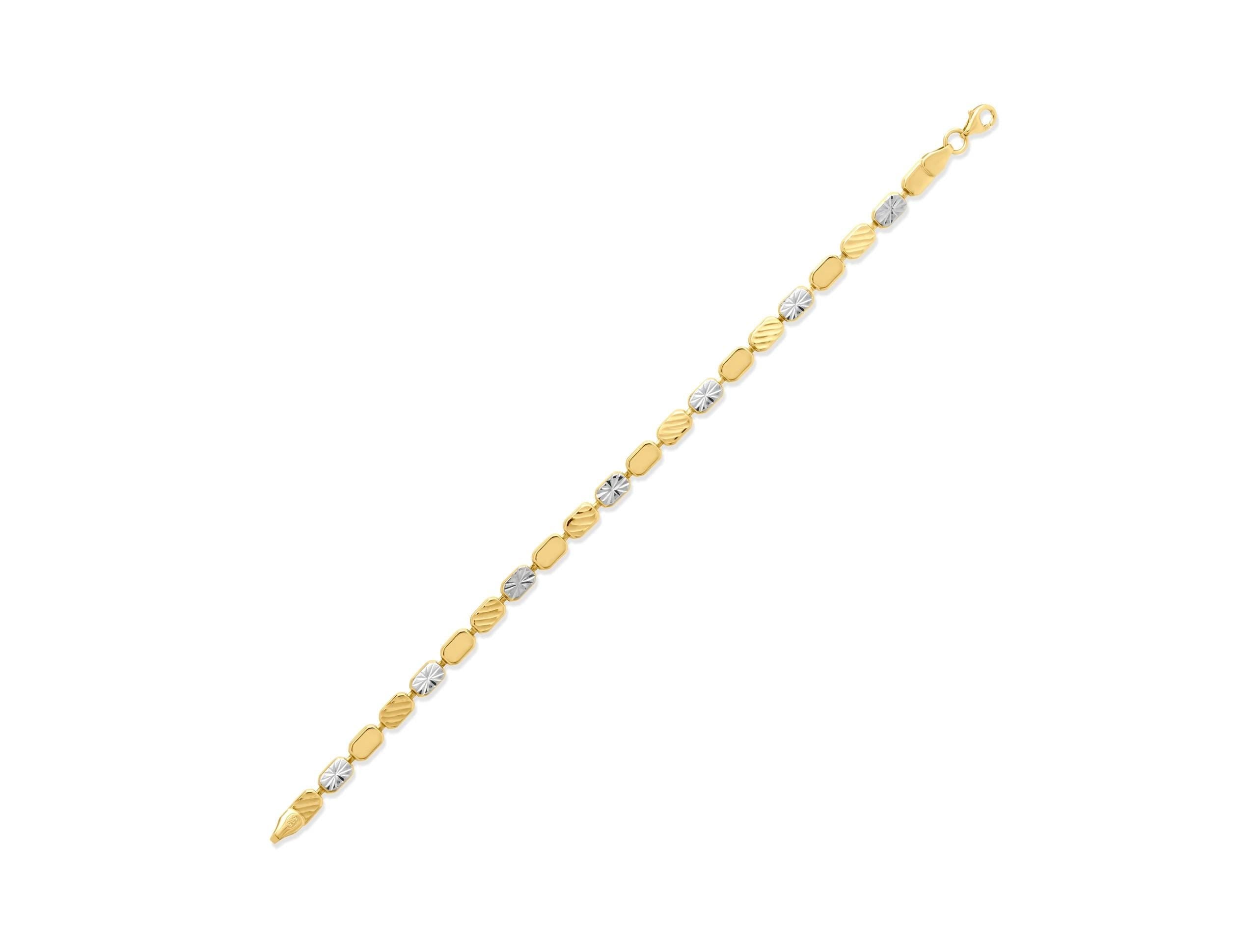 14K Solid Gold Two-Tone Bracelet – Elegant Real Gold Jewelry with White Gold Accents, Minimalist Bracelet for Women, Everyday Gift