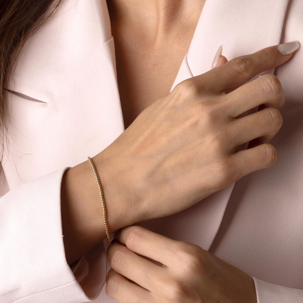 14K Solid Gold Beaded Ball Bracelet – Dainty Real Gold Jewelry