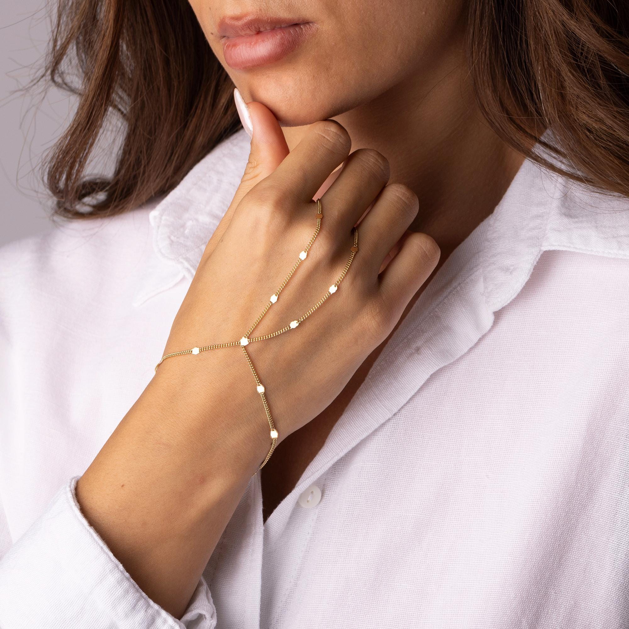 14K Solid Gold Hand Chain Bracelet – Elegant Minimalist Bracelet