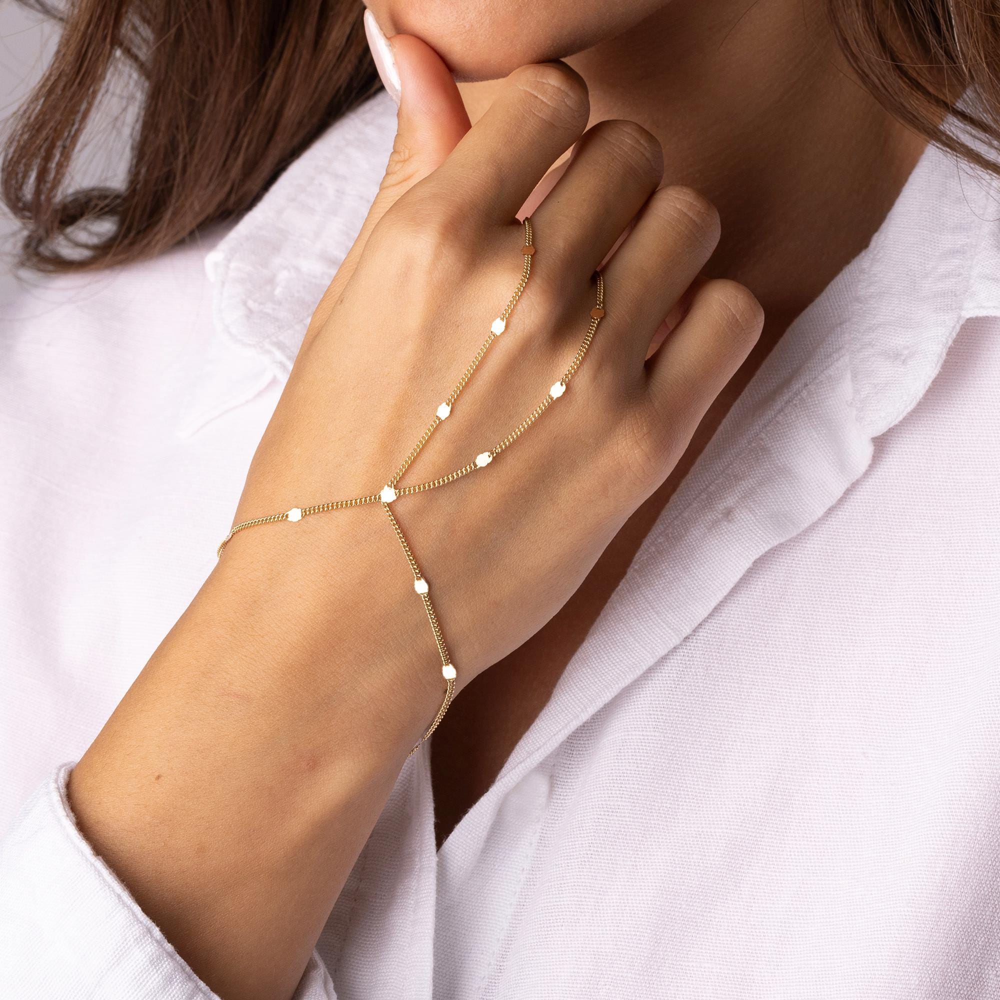 14K Solid Gold Hand Chain Bracelet – Elegant Minimalist Bracelet