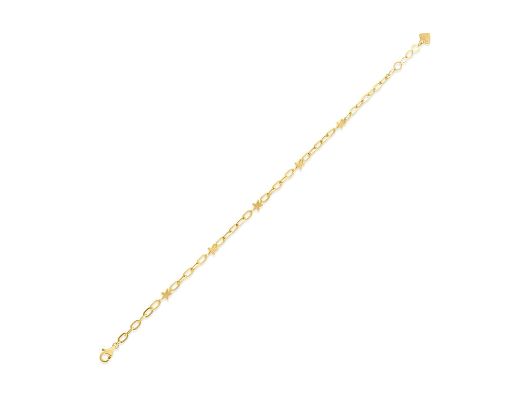 14K Solid Gold Star Link Bracelet - Real Gold Dainty Chain