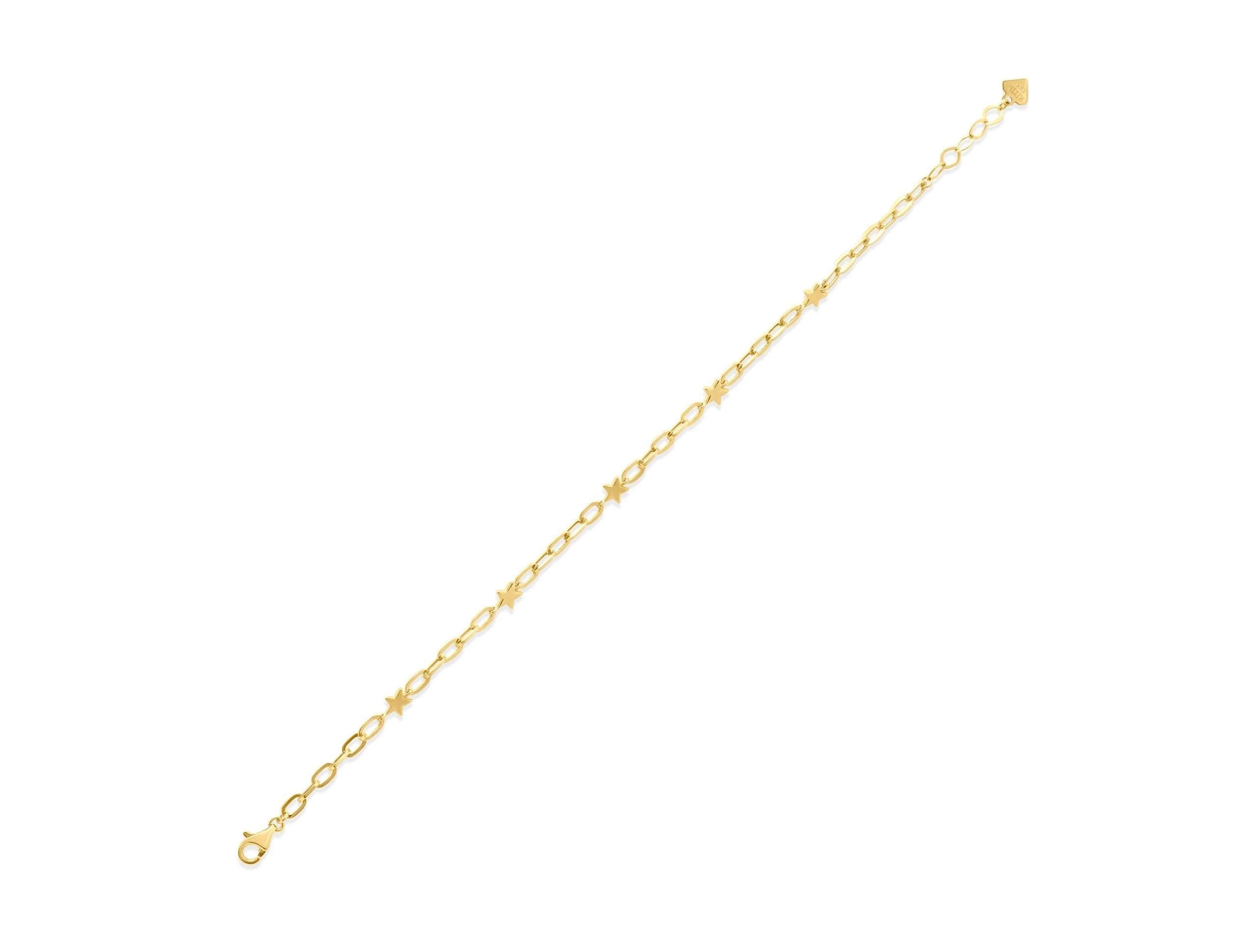 14K Solid Gold Star Link Bracelet - Real Gold Dainty Chain