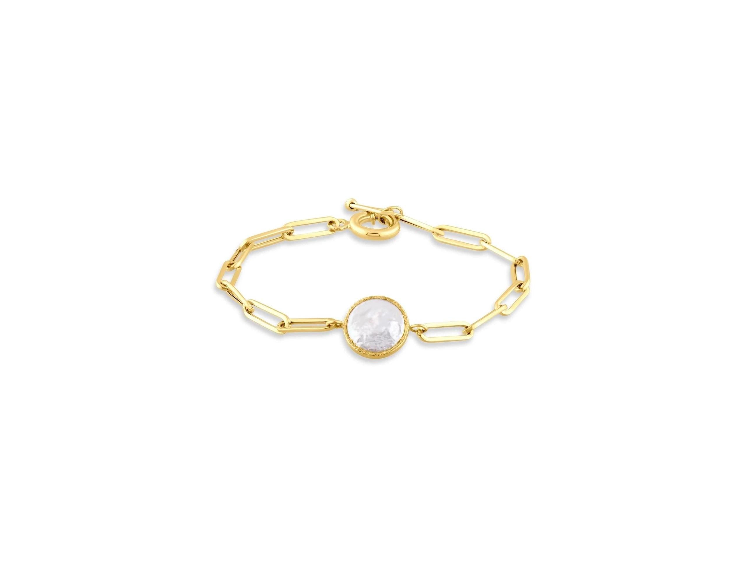 14K Solid Gold Heart Link Bracelet - Minimalist Romantic Design