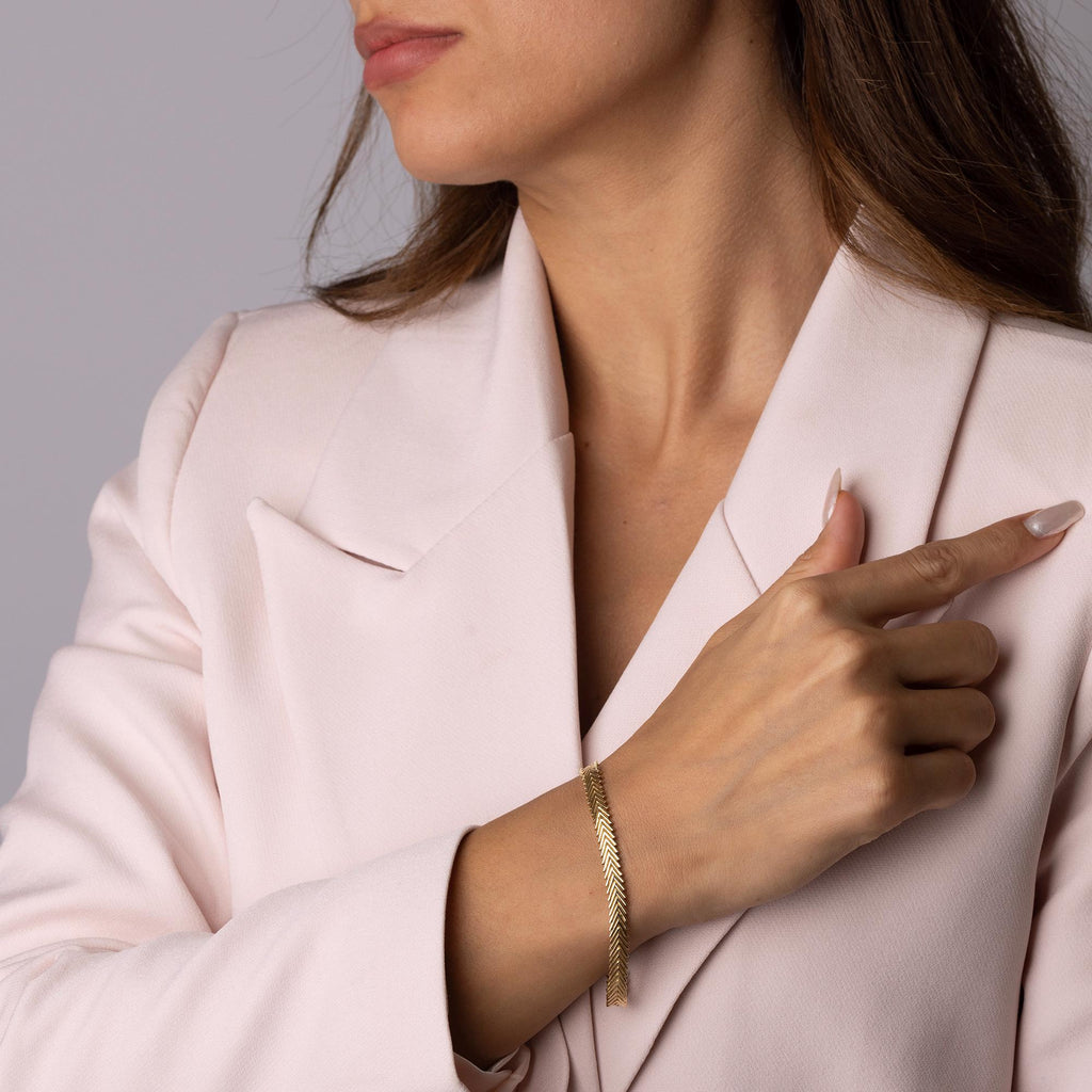 14K Solid Gold Herringbone Bracelet - Elegant Minimalist Jewelry