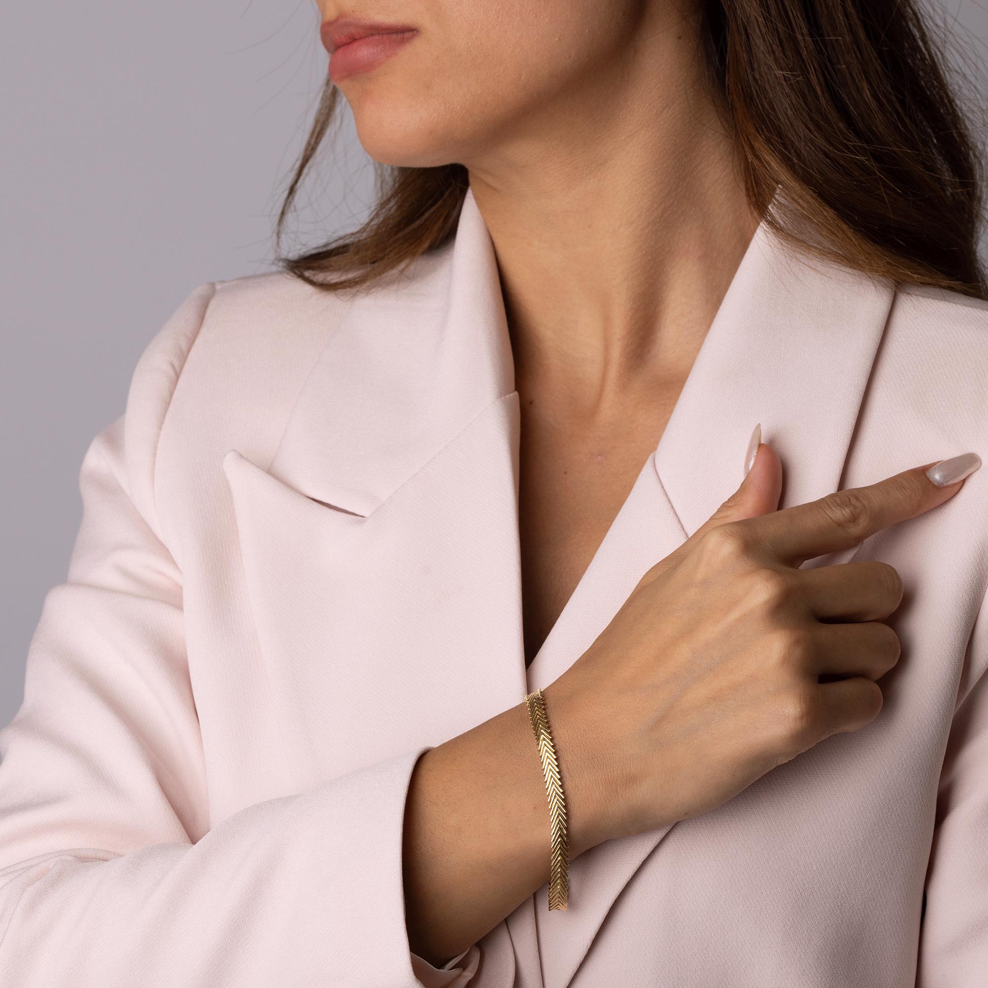 14K Solid Gold Herringbone Bracelet - Elegant Minimalist Jewelry