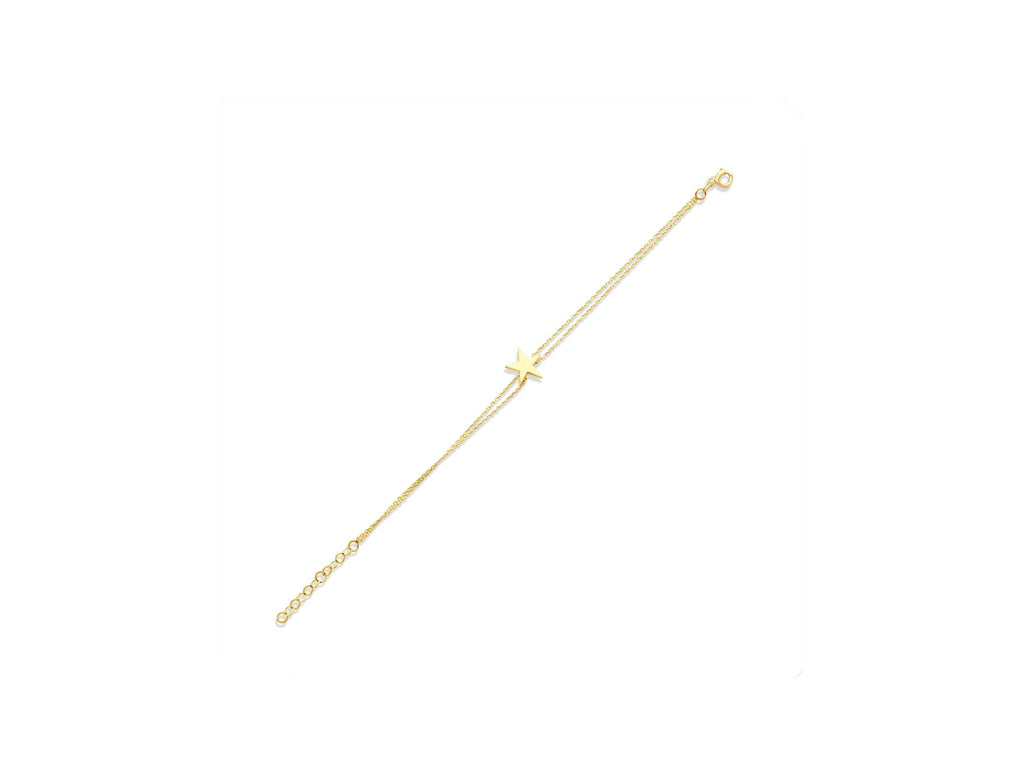 14K Solid Gold Star Bracelet - Elegant Double Chain Bracelet