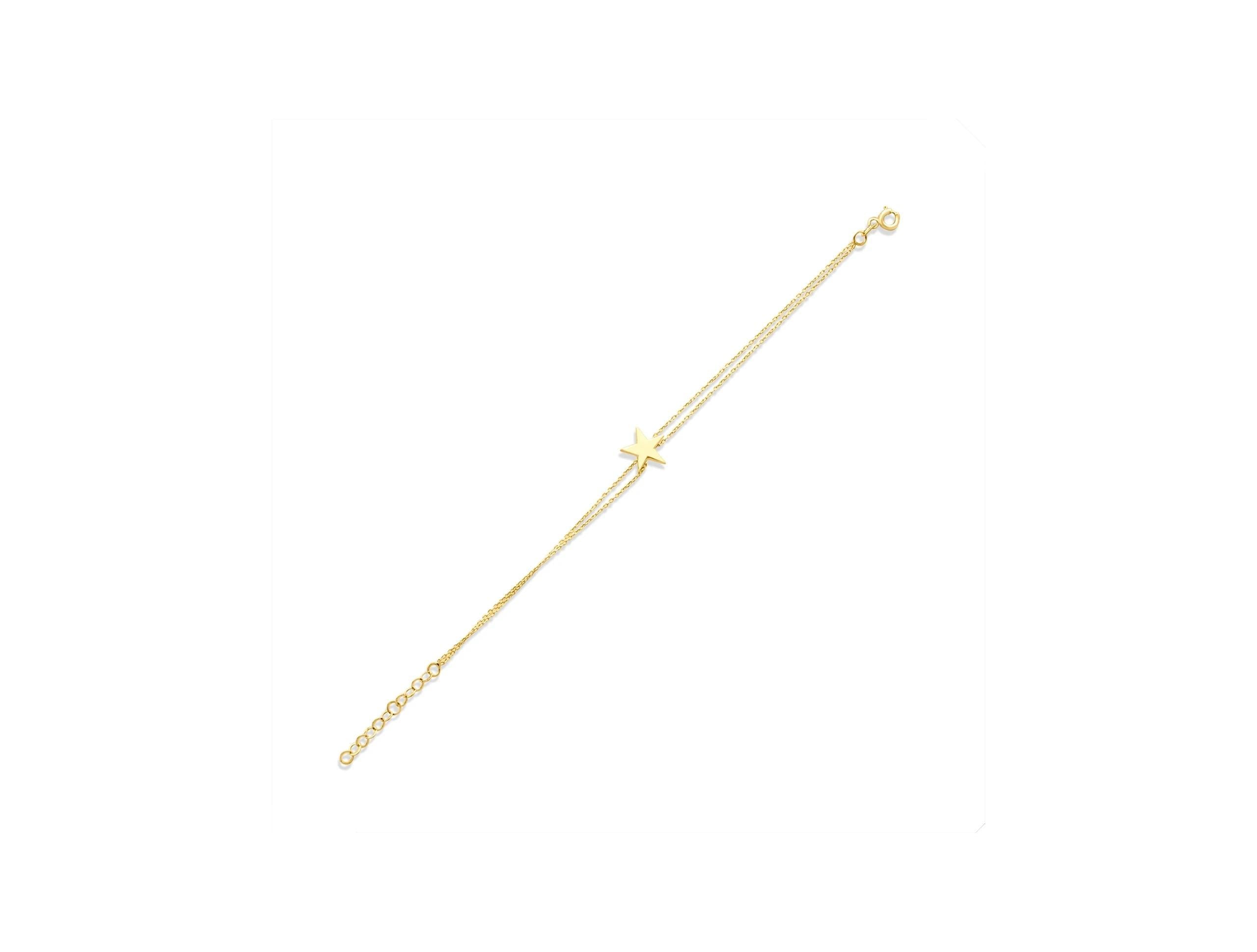 14K Solid Gold Star Bracelet - Elegant Double Chain Bracelet