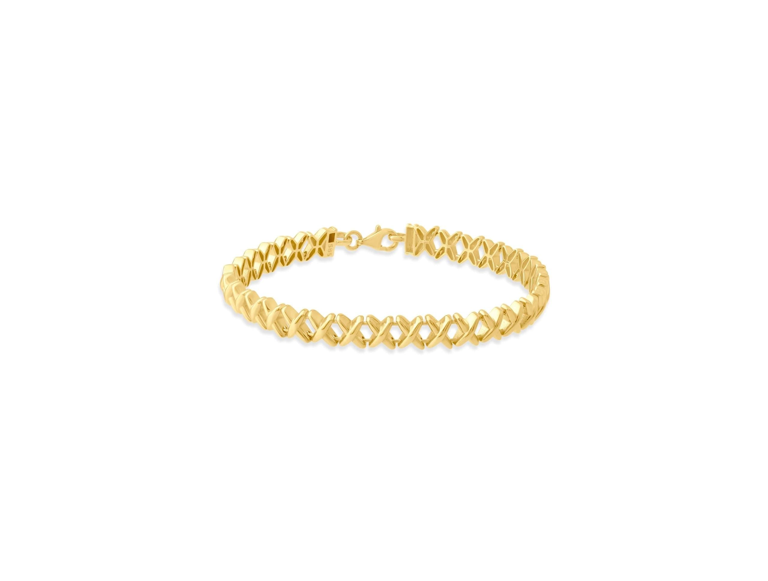 14K Solid Gold Geometric Link Bracelet – Elegant Chunky Chain Bracelet