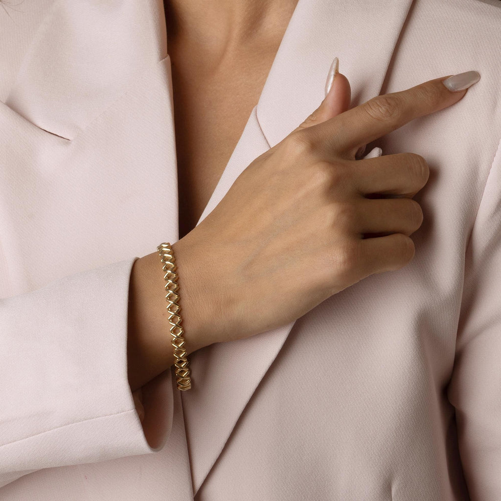 14K Solid Gold Geometric Link Bracelet – Elegant Chunky Chain Bracelet
