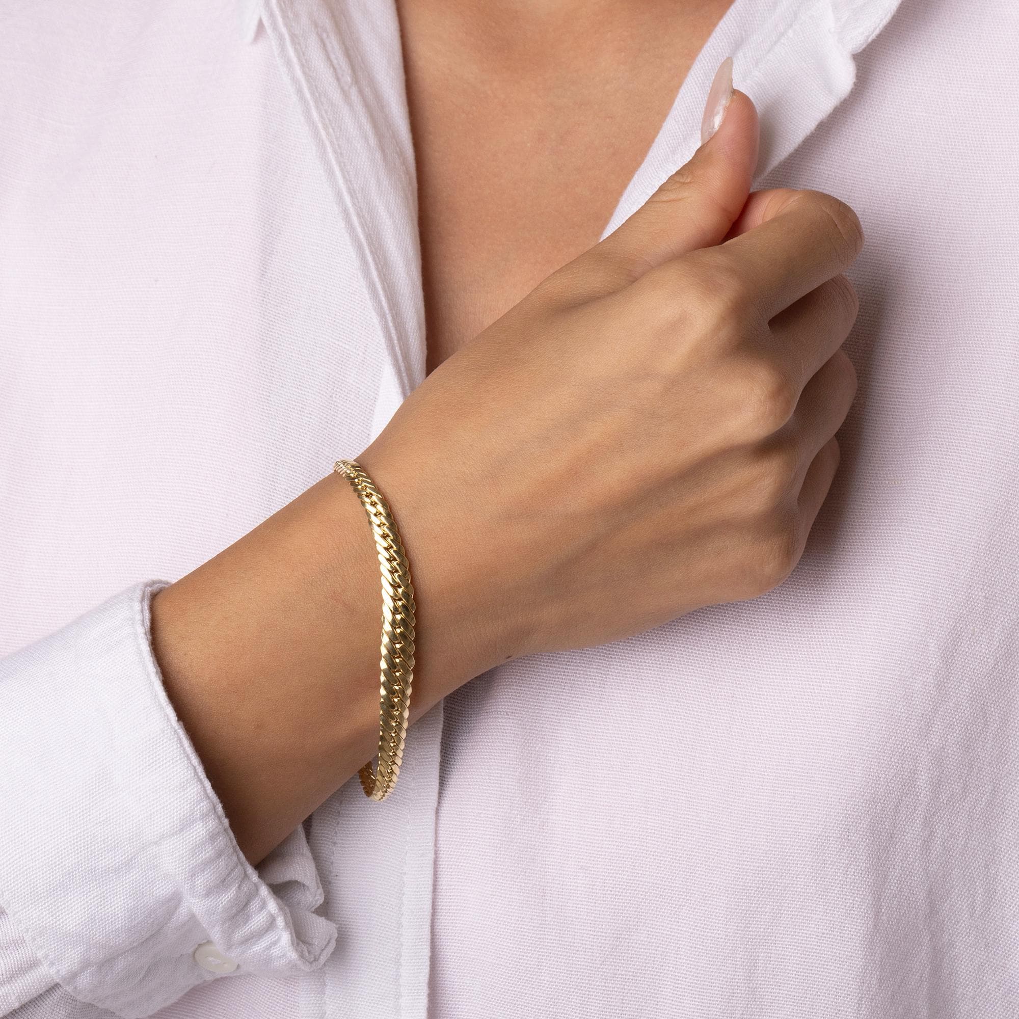 14K Solid Gold Snake Chain Bracelet – Elegant Flat Gold Bracelet