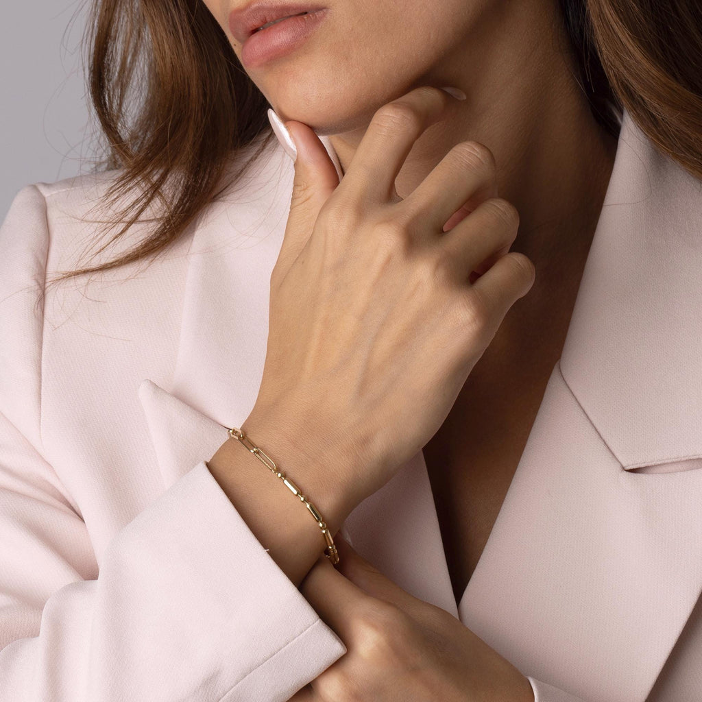 14K Solid Gold Paperclip Chain Bracelet – Minimalist Link Bracelet