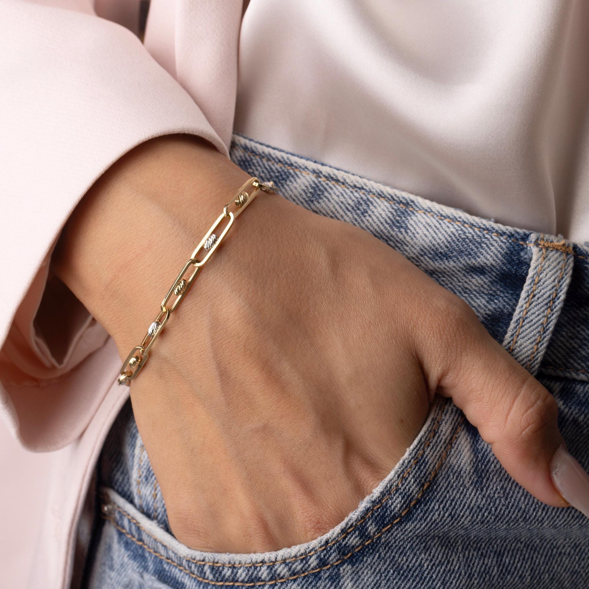 14K Solid Gold Link Chain Bracelet –  Minimalist Everyday Bracelet