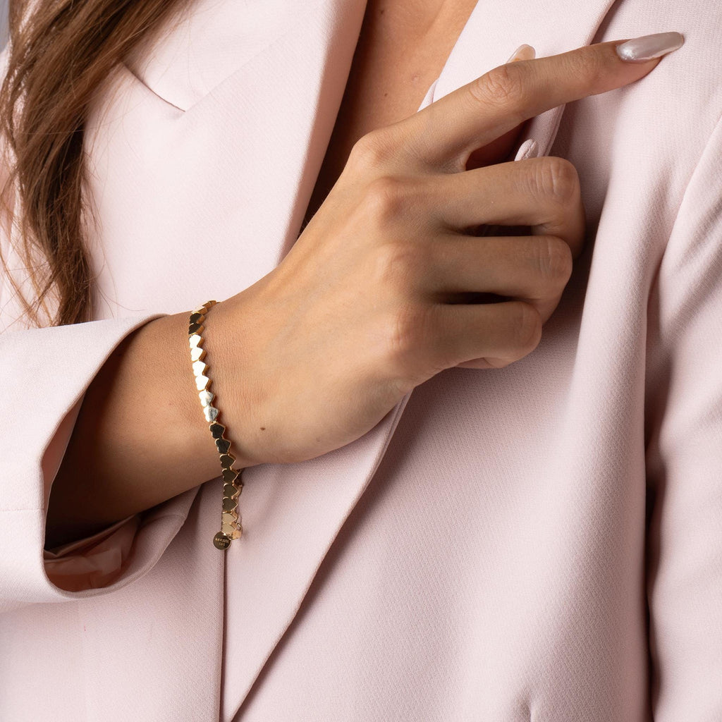 14K Solid Gold Heart Chain Bracelet – Dainty Real Gold Jewelry with Linked Hearts