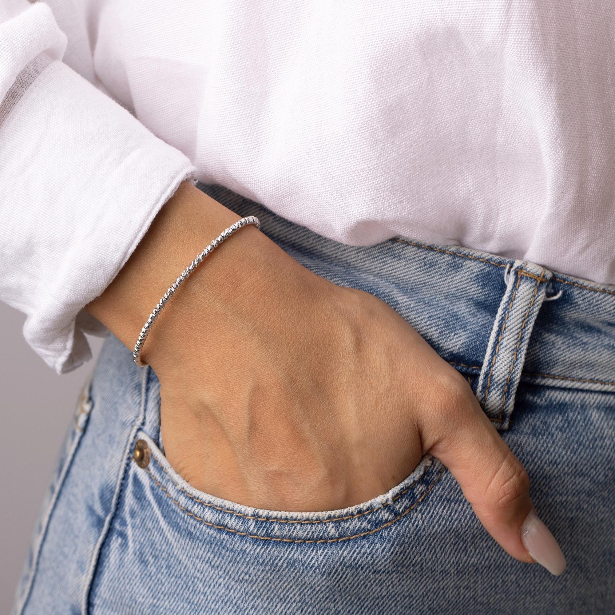 14K Solid White Gold Diamond Tennis Bracelet – Elegant Real Gold Jewelry