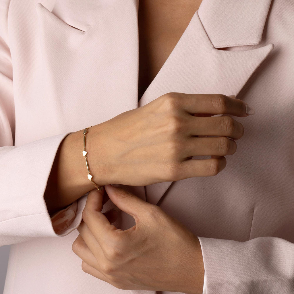 14K Solid Gold Heart Link Bracelet – Real Gold Dainty Chain Jewelry