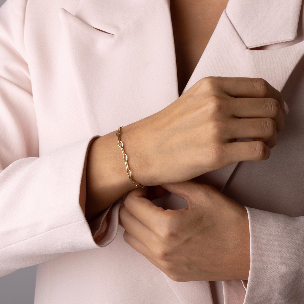 14K Solid Gold Chain Bracelet - Gold Paperclip Bracelet