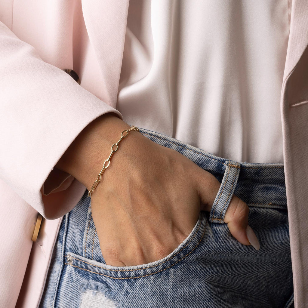 14K Solid Gold Chain Bracelet - Gold Paperclip Bracelet