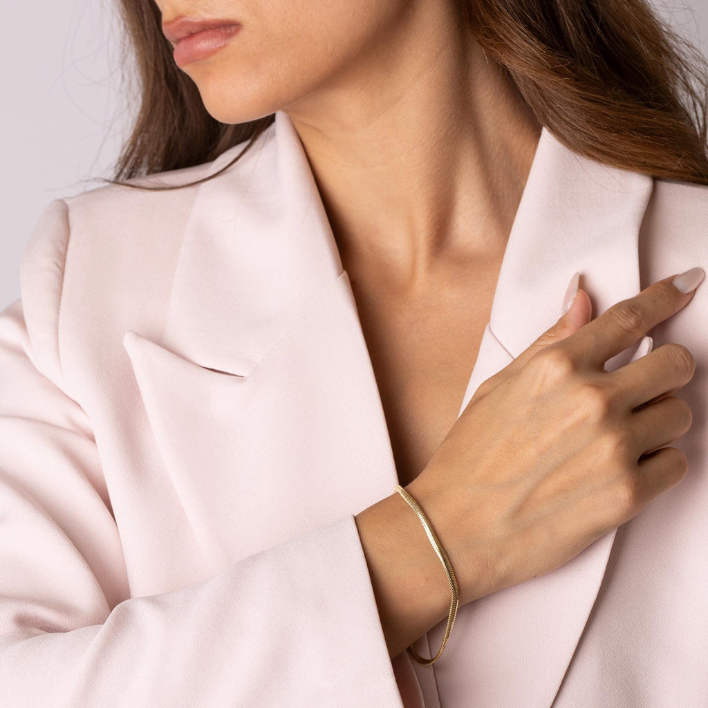 14K Solid Gold Snake Chain Bracelet - Herringbone Bracelet