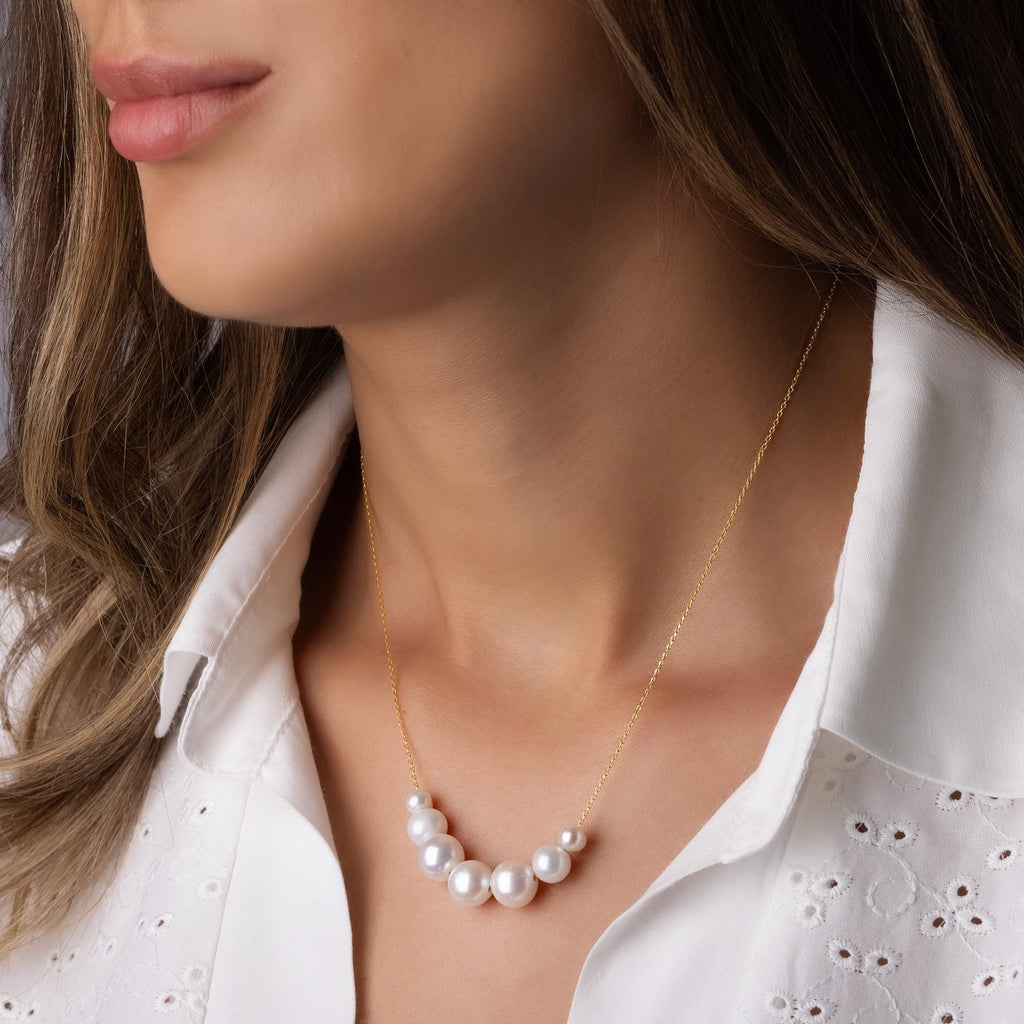 14K Solid Gold Pearl Necklace - Freshwater Pearl Necklace