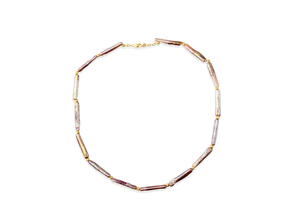 14K Solid Gold Baroque Pearl Necklace - Real Gold Irregular Pearl Chain