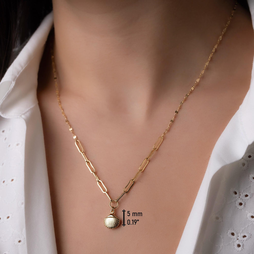 14K Solid Gold Seashell Necklace - Minimalist Ocean Jewelry