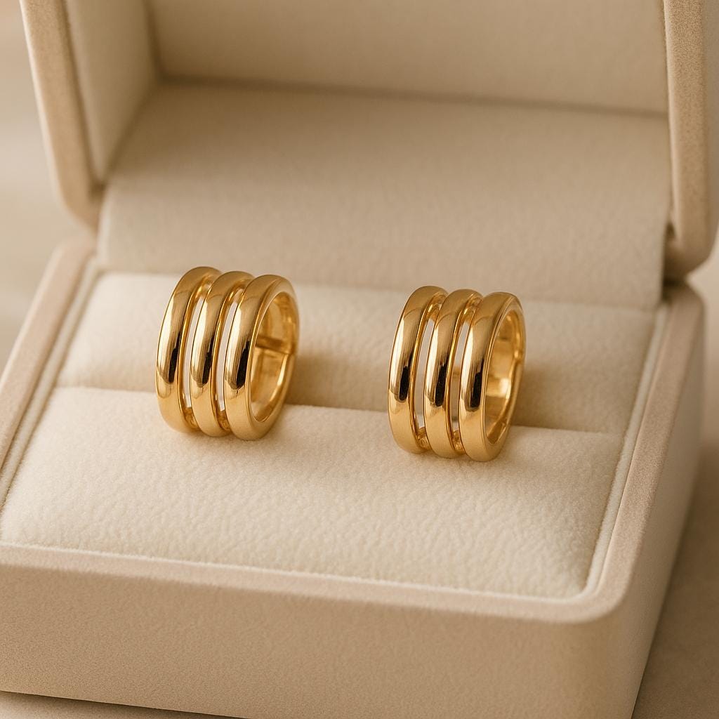 14K Solid Gold Layered Hoop Earrings – Thick Multi Row Gold Hoops