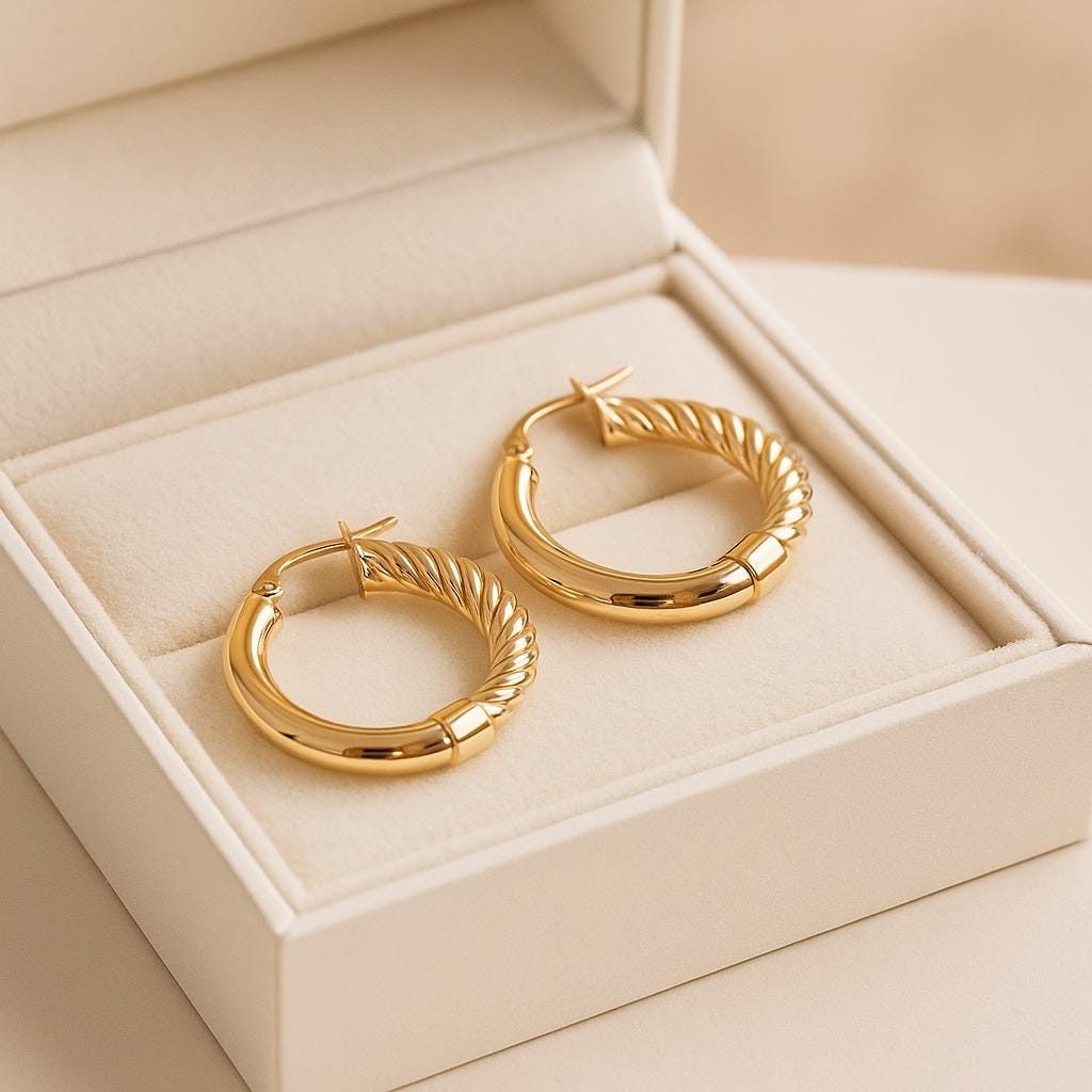 14K Solid Gold Engraved Hoop Earrings – Textured Real Gold Hoops for Women