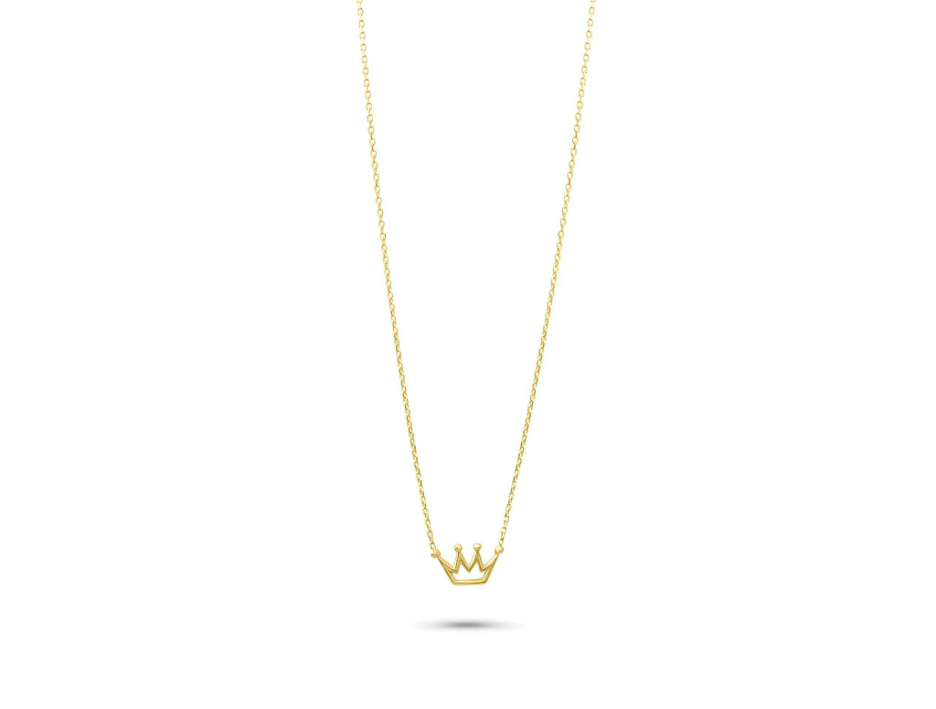 14K Solid Gold Crown Necklace - Dainty Royal Pendant