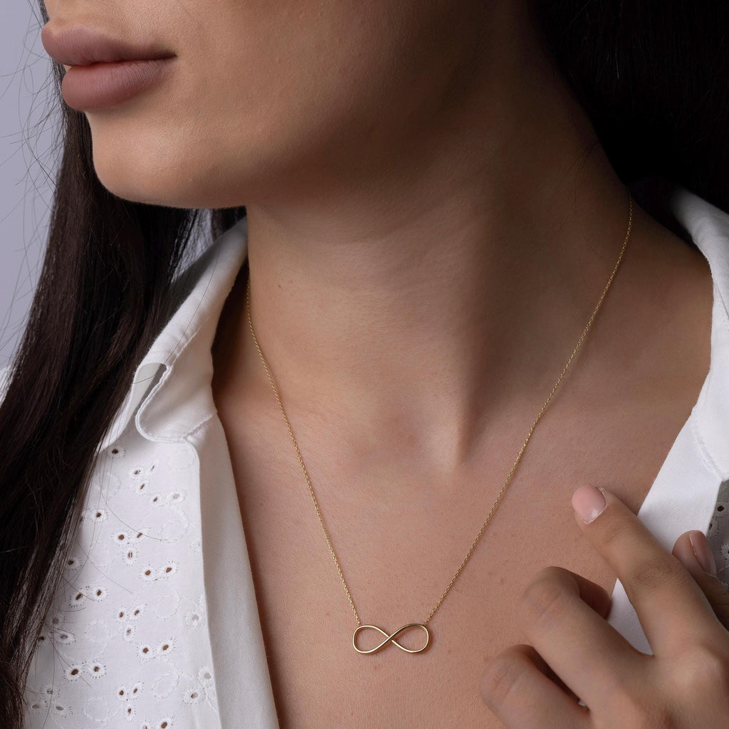 14K Solid Gold Infinity Necklace - Real Gold Eternal Love Pendant