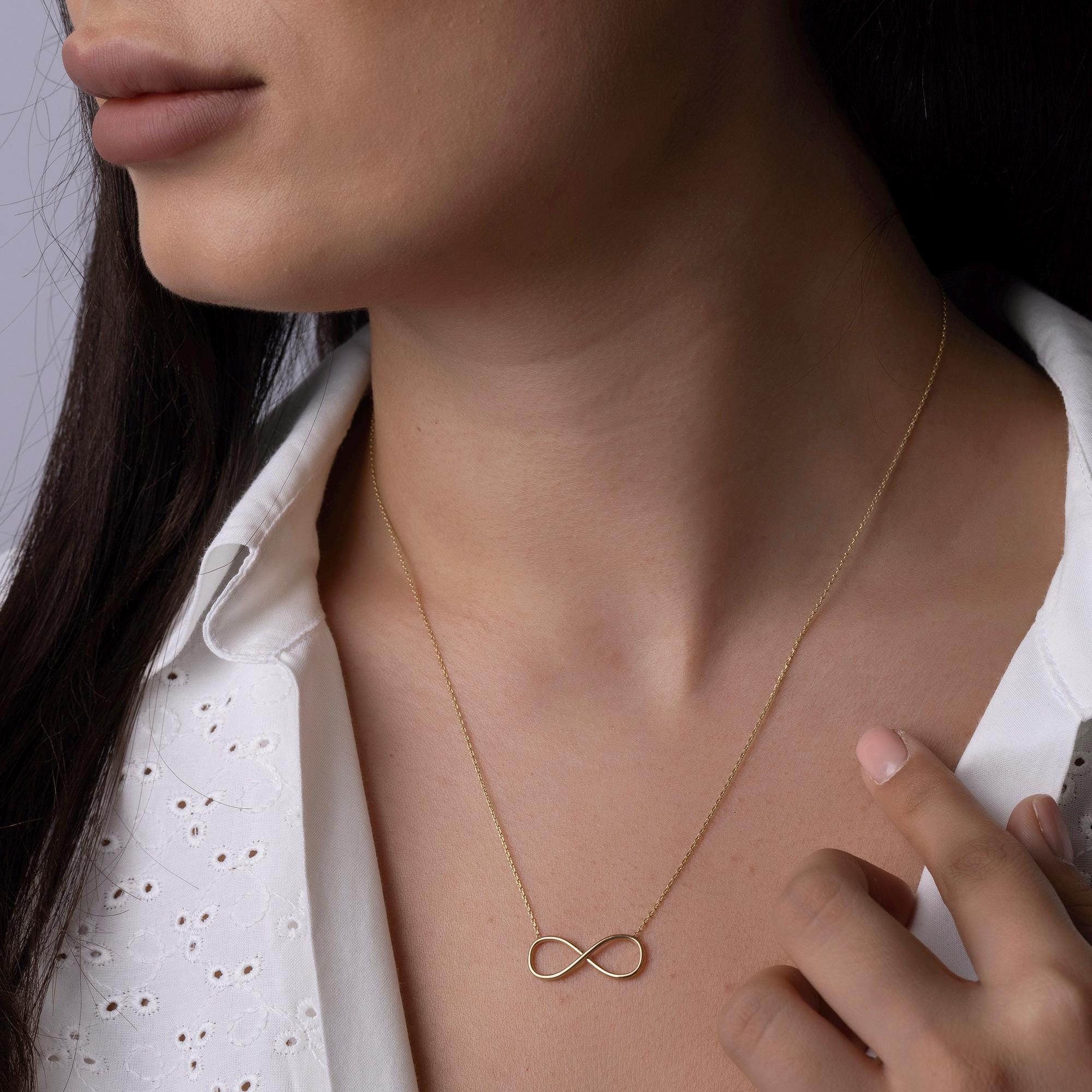 14K Solid Gold Infinity Necklace - Real Gold Eternal Love Pendant