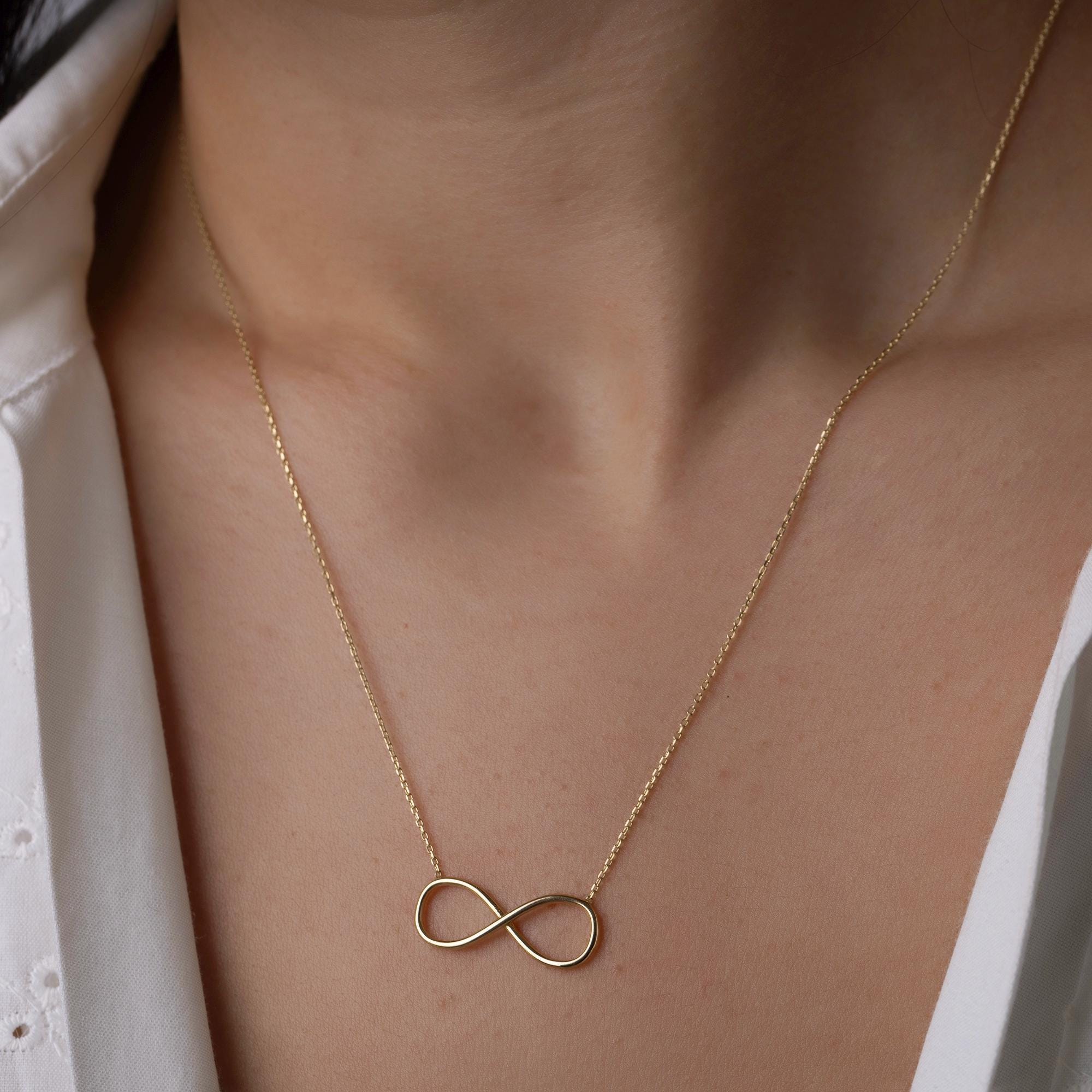 14K Solid Gold Infinity Necklace - Real Gold Eternal Love Pendant
