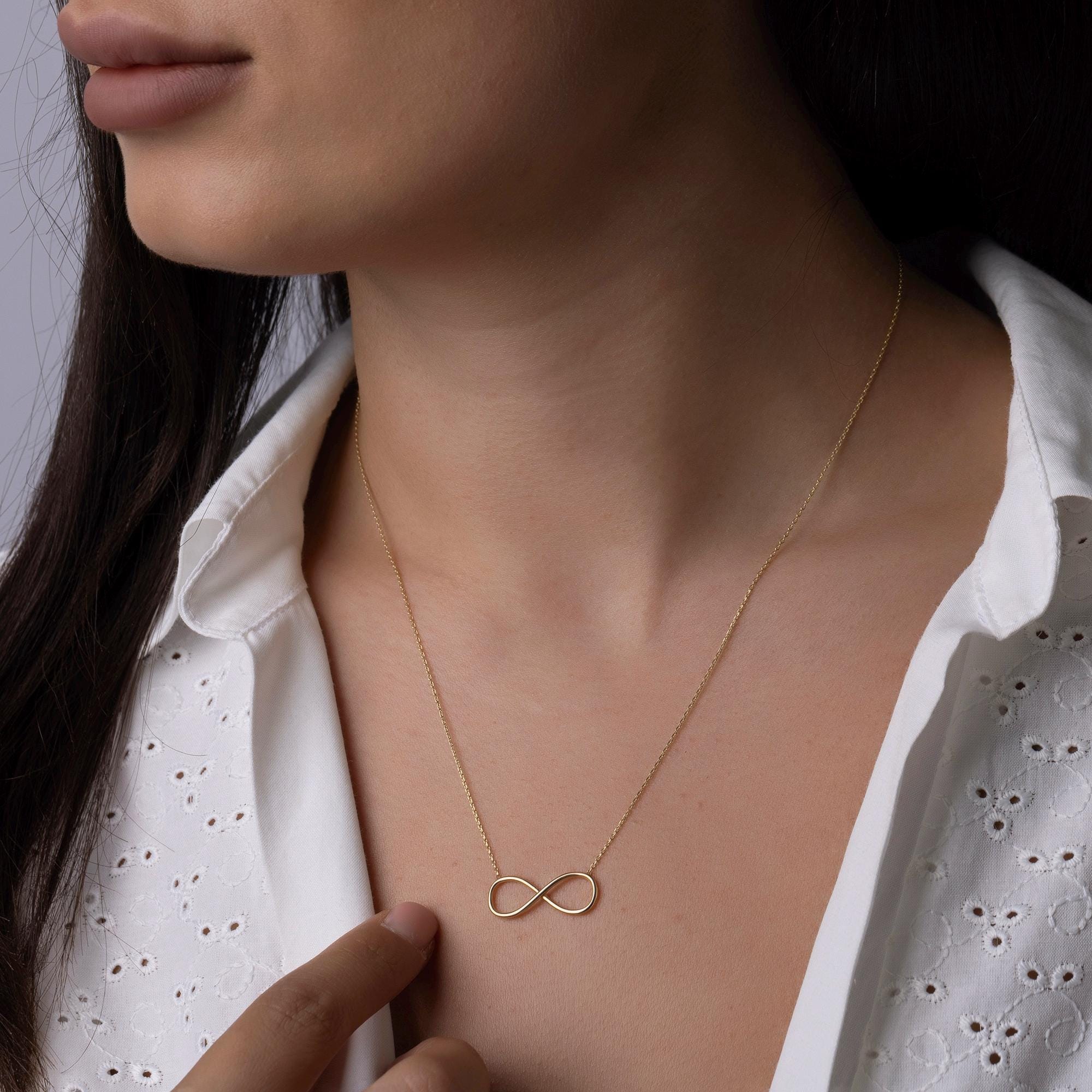 14K Solid Gold Infinity Necklace - Real Gold Eternal Love Pendant