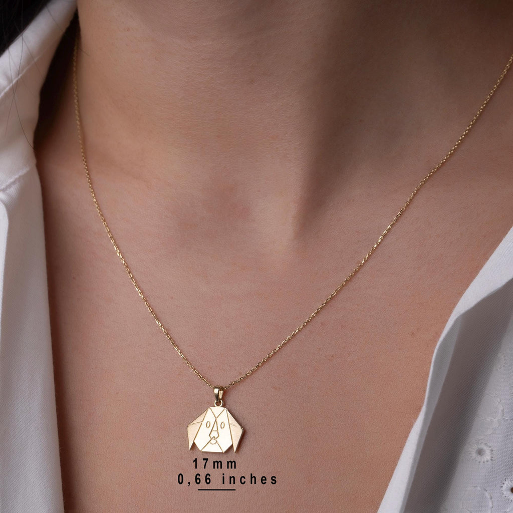 14K Solid Gold Dog Necklace - Origami Puppy Pendant - Minimalist Animal Jewelry