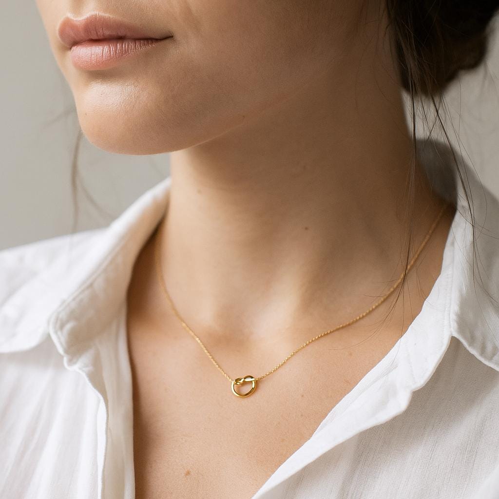 14K Solid Gold Knot Necklace - Real Gold Infinity Pendant