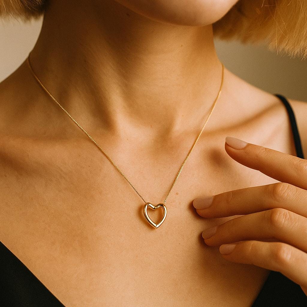 14K Solid Gold Open Heart Necklace - Dainty Love Jewelry Gift