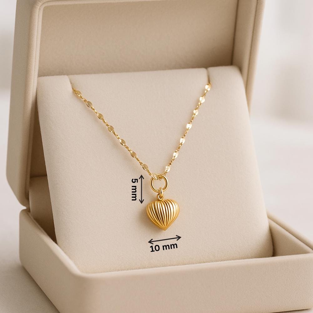 14K Solid Gold Heart Locket Necklace - Real Gold Pendant