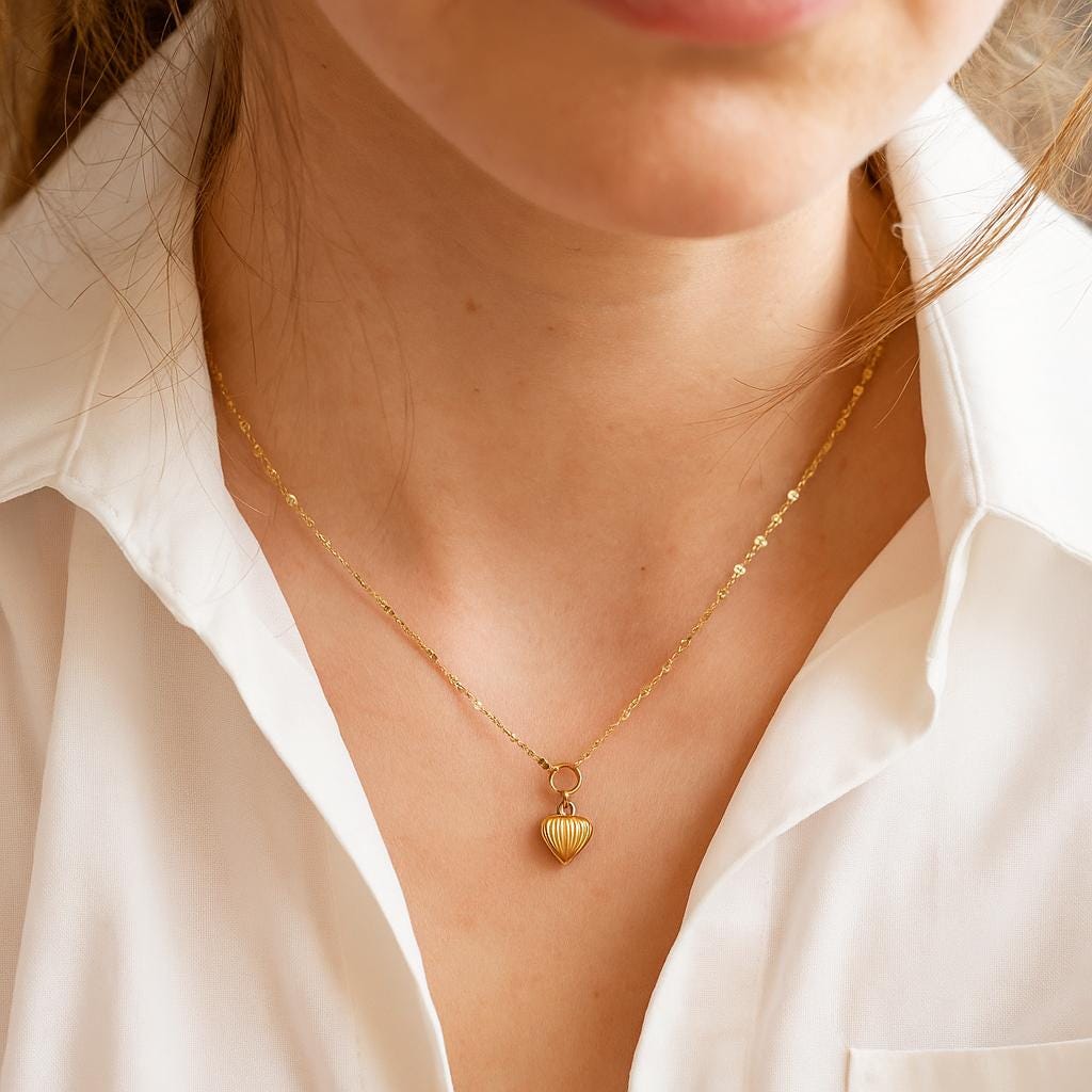 14K Solid Gold Heart Locket Necklace - Real Gold Pendant