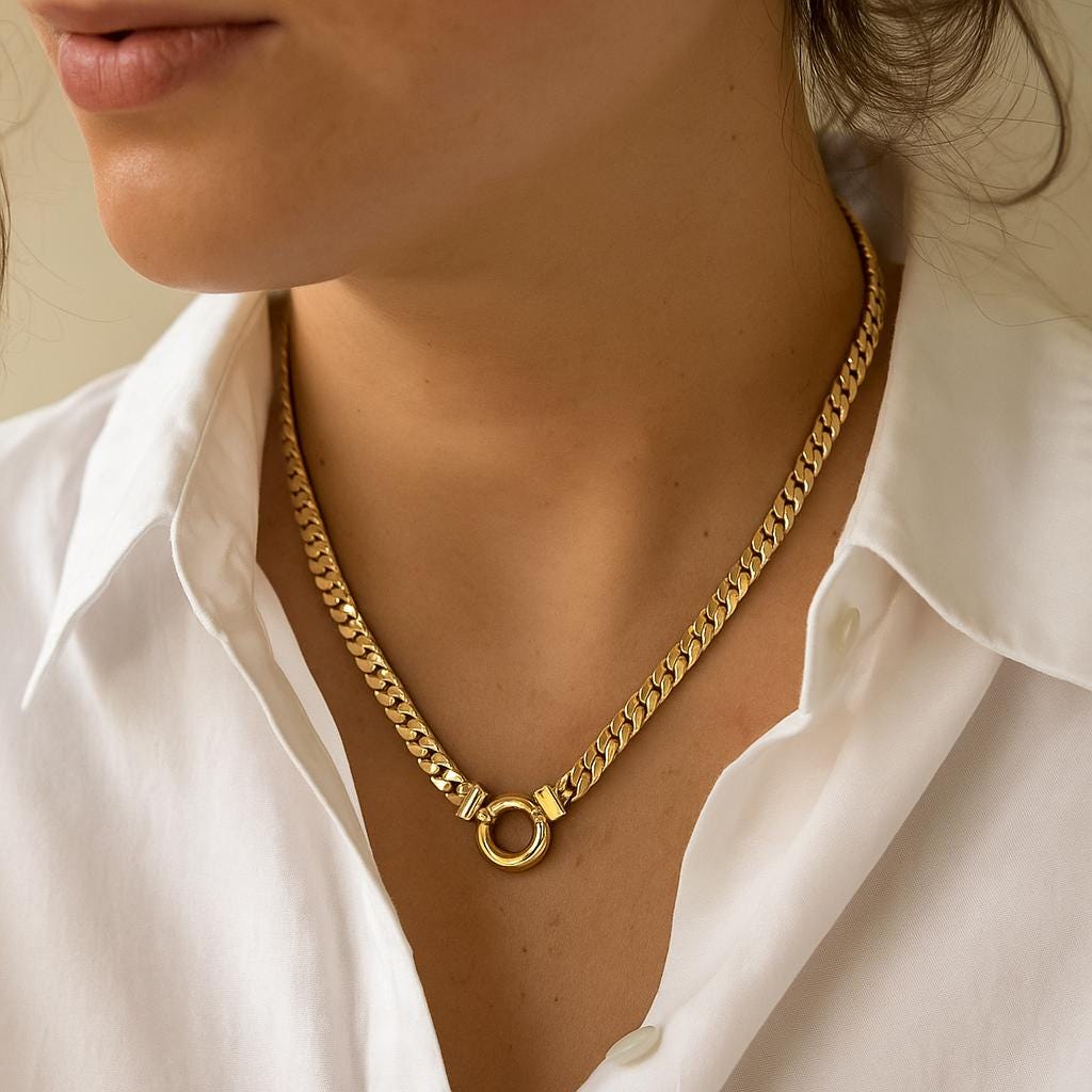 14K Solid Gold Chunky Chain Necklace, Real Gold Bold Statement Necklace, Elegant Modern Jewelry, Luxury Gift for Her