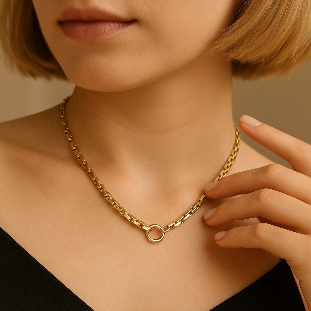 14K Solid Gold Chain Necklace with Circle Clasp, Real Gold Bold Necklace, Modern Elegant Jewelry, Luxury Gift for Her