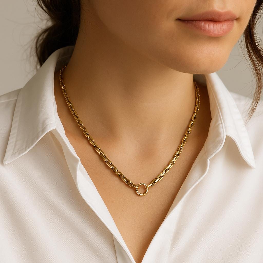 14K Solid Gold Chain Necklace with Circle Clasp, Real Gold Bold Necklace, Modern Elegant Jewelry, Luxury Gift for Her