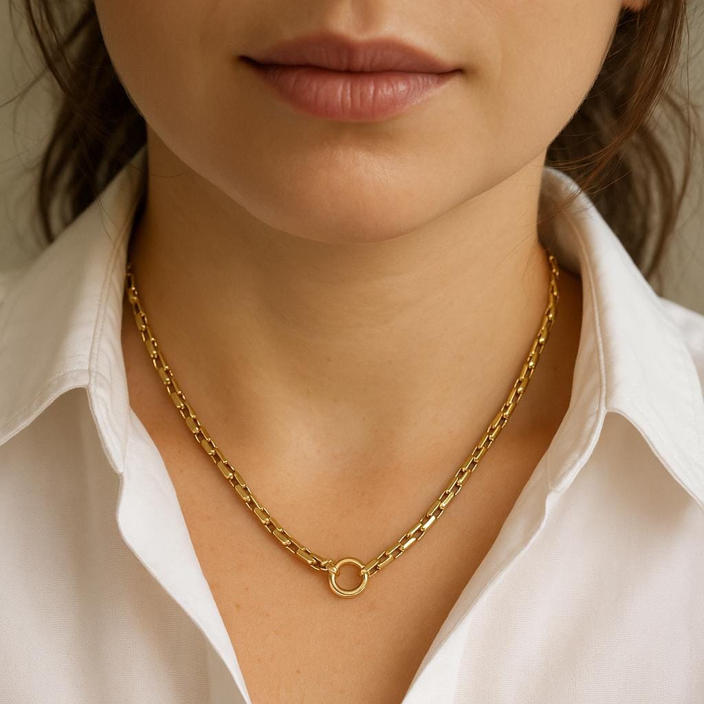 14K Solid Gold Chain Necklace with Circle Clasp, Real Gold Bold Necklace, Modern Elegant Jewelry, Luxury Gift for Her